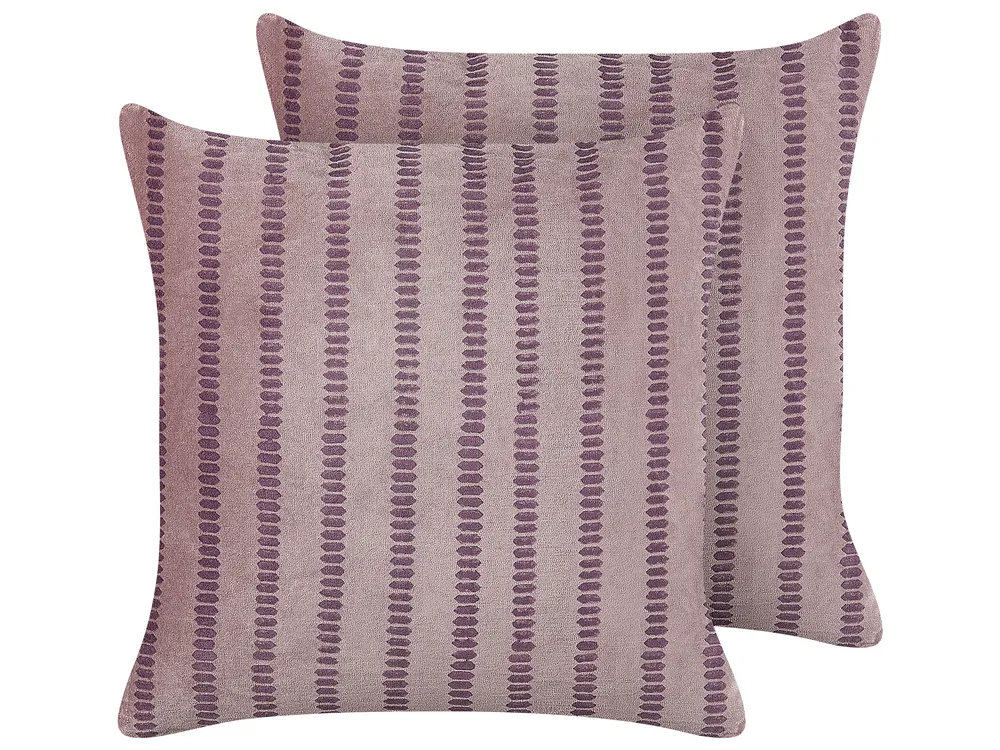 Set of 2 Decorative Cushions AGAPANTHUS 45 x 45 cm Velvet Pink Striped