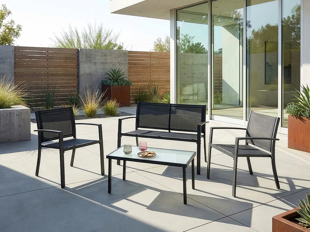 Garden Lounge Set with Table 4 Seater TAVOLETO Metal Dark Grey_1154554