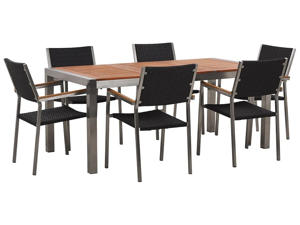Garden Dining Set 6 Seater GROSSETO Eucalyptus Wood Brown/ Black