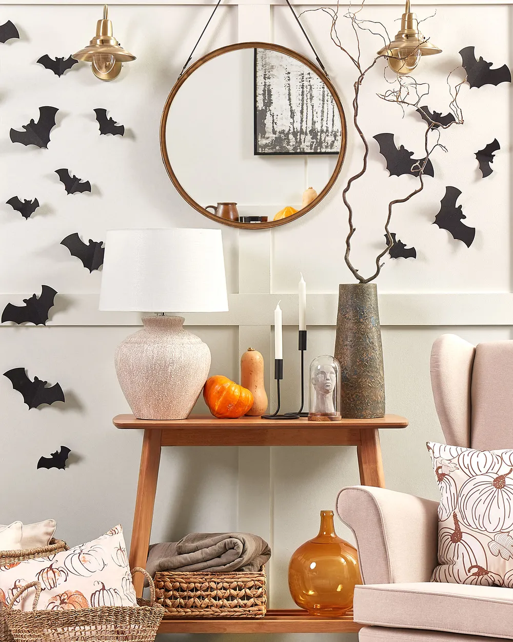 Set med 2 prydnadskuddar CUCURBITA 45 x 45 cm Sammet Beige Växtmotiv_878861