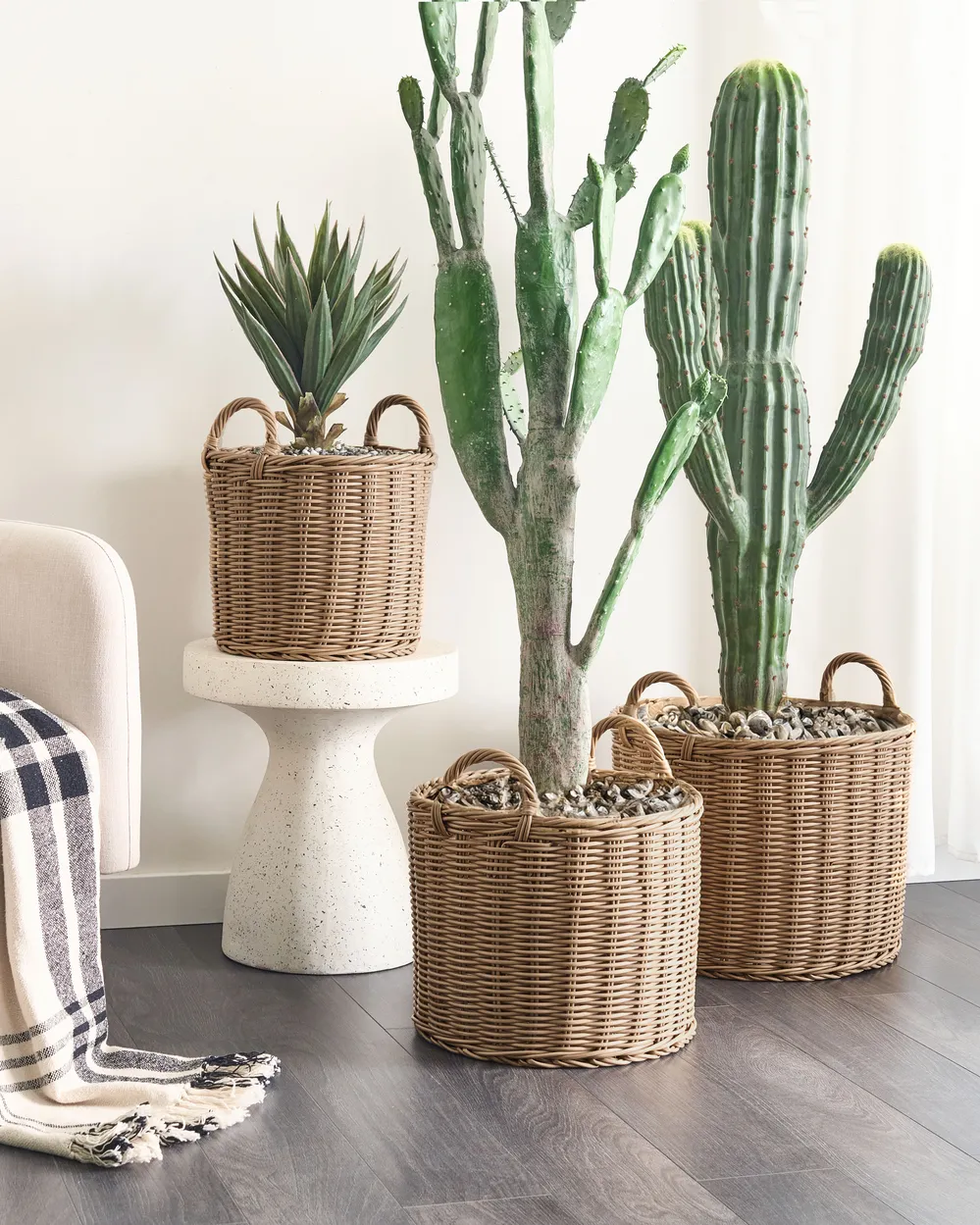 Set of 3 Wicker Planters PENDULA 33/37/45 cm PE Rattan Natural