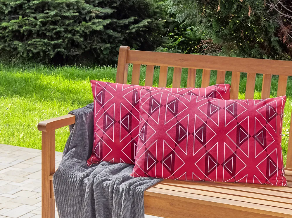 Set of 2 Outdoor Cushions MEZZANO Geometric Pattern 40 x 60 cm Fuchsia Pink