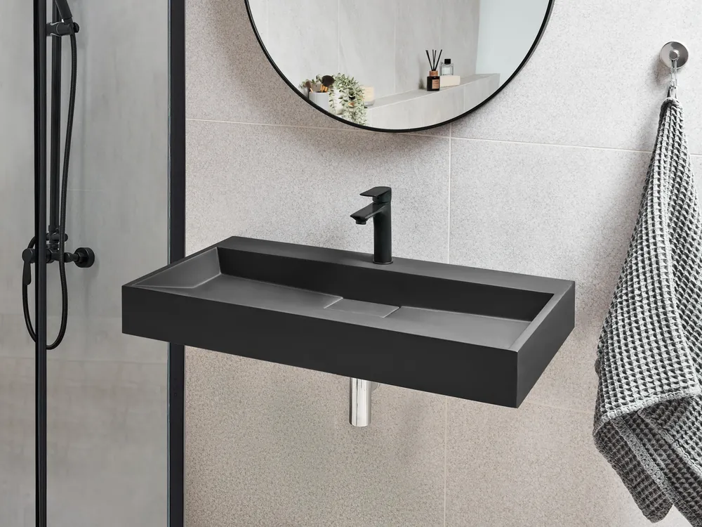 Wall Hung Basin QUENKO 900 x 460 mm Mineral Cast Black