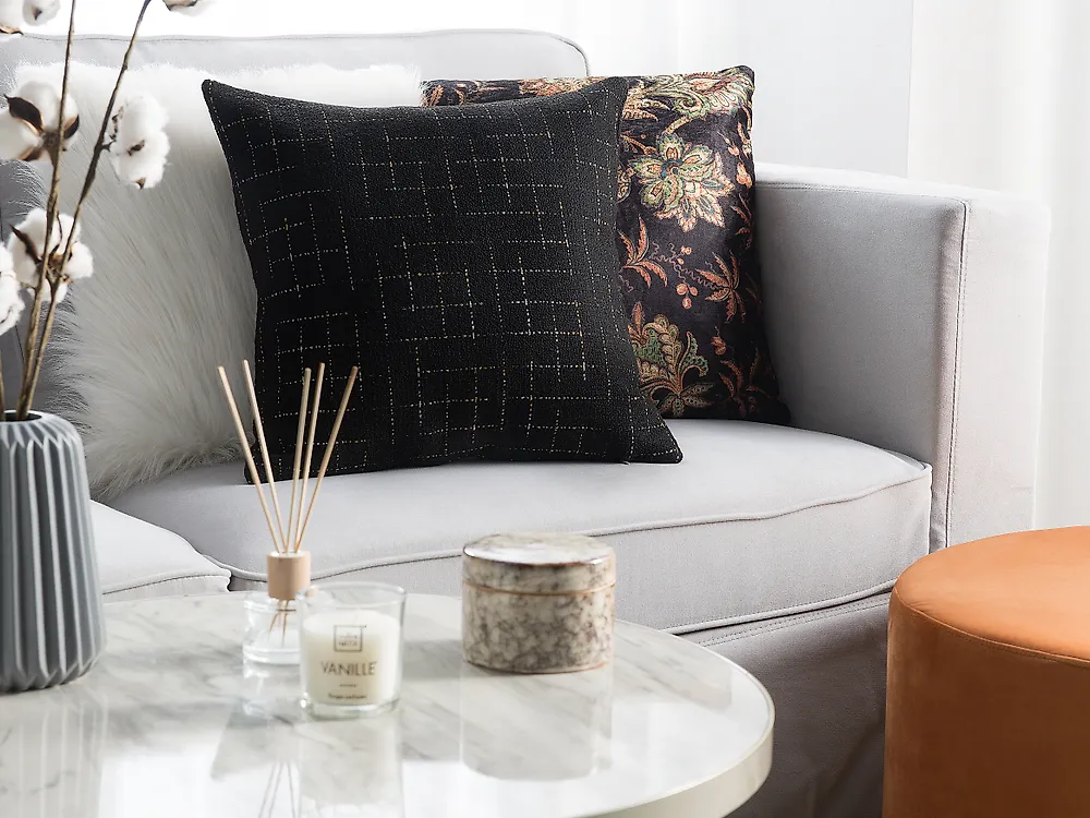 Set of 2 Decorative Cushions BELLFLOWER 45 x 45 cm Black Geometric Pattern_1177864