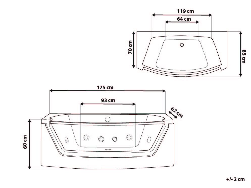 Kulmaporeamme LED-valolla FUERTE 175 x 85 cm Valkoinen_717874