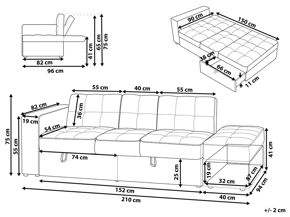 Sofa Bed 3 Seater FALSTER with Storage Fabric Beige_799850
