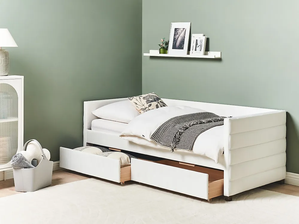 Daybed with Storage MARRAY Velvet Off-White 90 x 200 cm (EU Single)_1184063