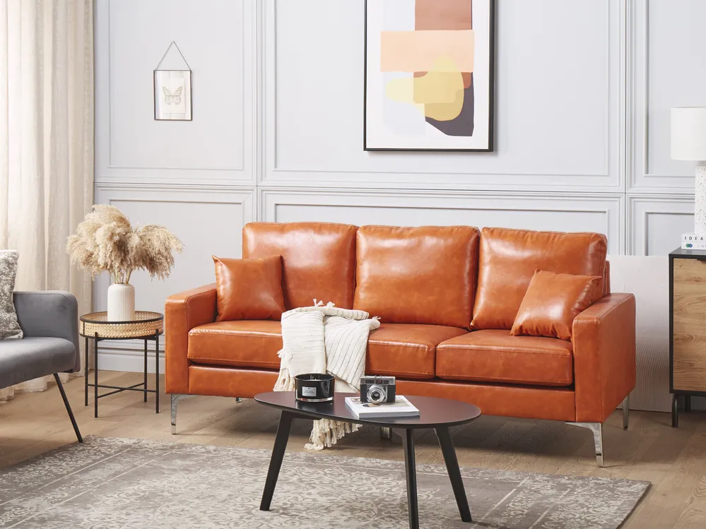 Sofa 3 Seater GAVLE Faux Leather Golden Brown