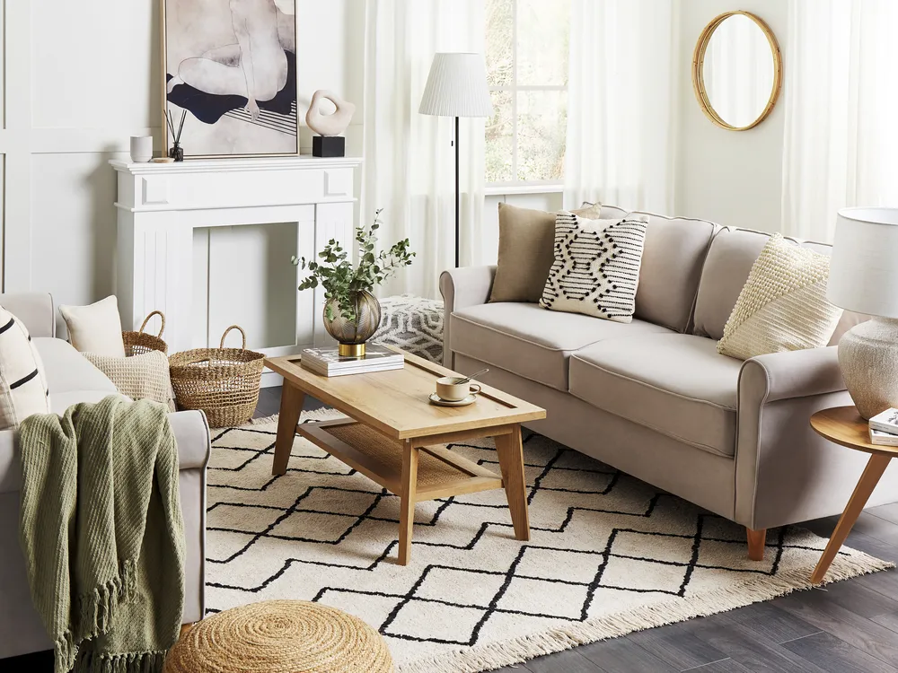 Set med 2 prydnadskuddar MYRTUS 45 x 45 cm Bomull Beige Geometriskt tryck_850751