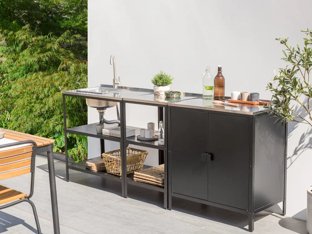 3 Piece Outdoor Kitchen Set with Sink VILAMA Black Metal