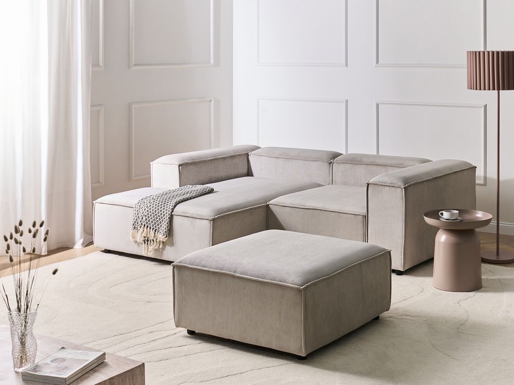 Modular Corner Sofa 2 Seater ARDAL with Ottoman Corduroy Taupe Right Hand