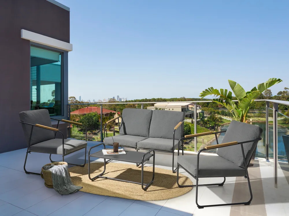 Garden Lounge Set with Table 4 Seater VEZZANA Metal Grey