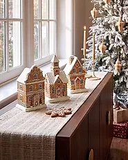 Set med 3 juldekorationer LED RIMPI 21/25/26 cm Hus Brun_1175131