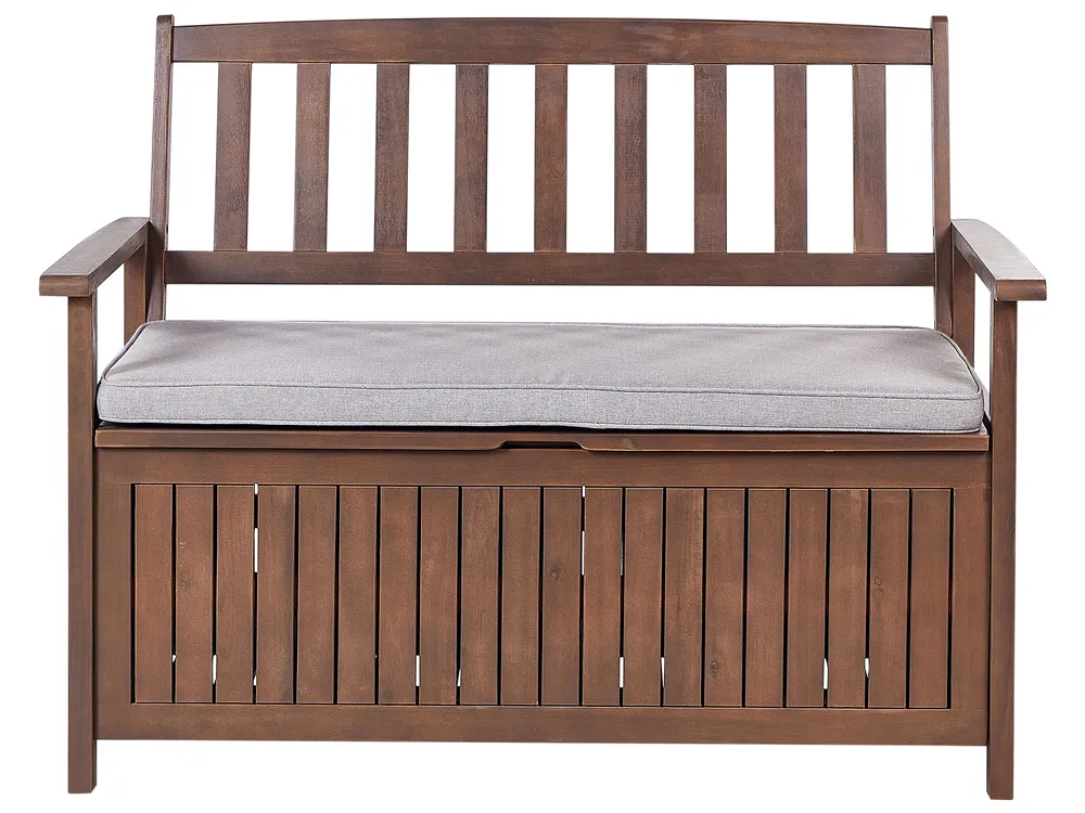 Garden Bench with Cushion SOVANA 120 cm with Storage Acacia Wood Light Grey