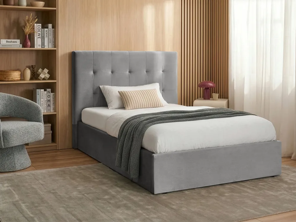 Ottoman Bed LORIENT Velvet Grey 120 x 200 cm (EU Small Double)