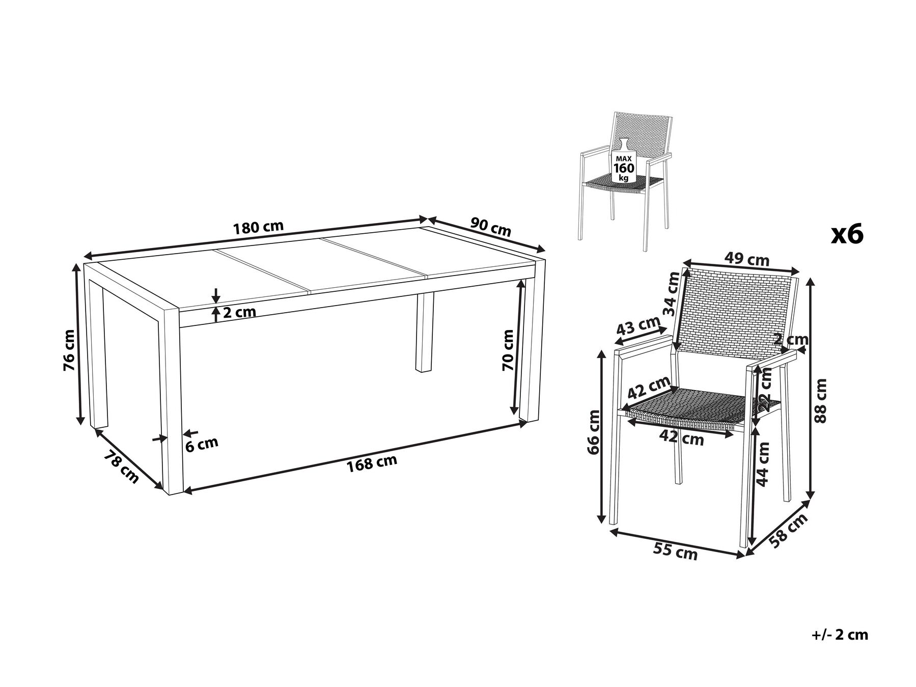 Garden Dining Set 6 Seater COSOLETO/GROSSETO Tempered Glass Granite Effect Black_881597