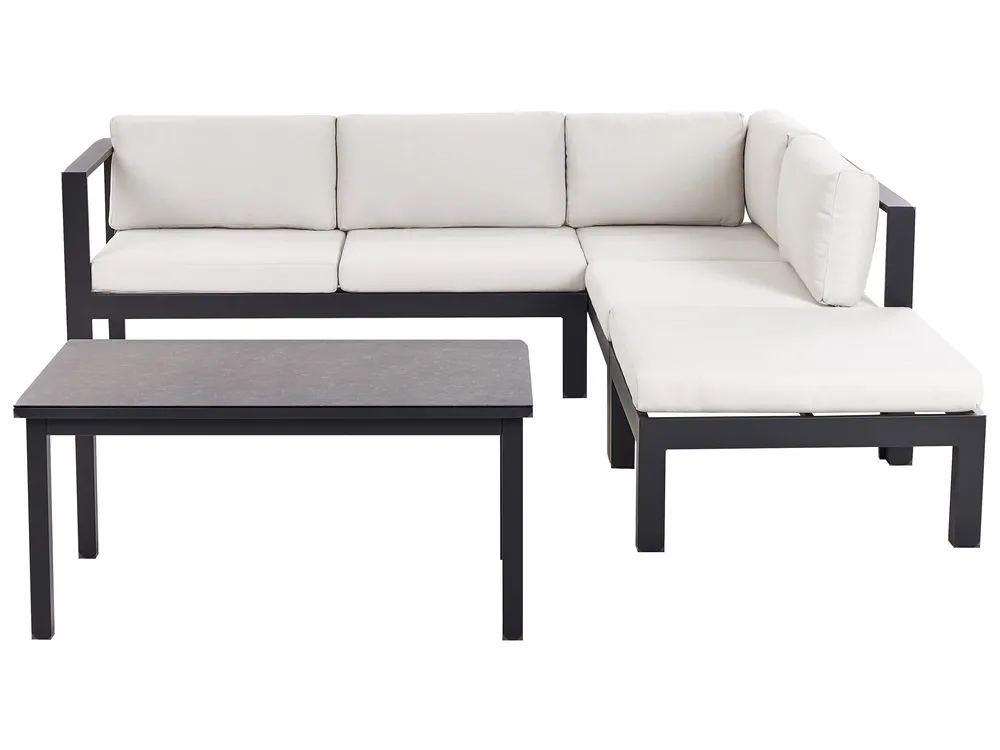 Garden Corner Sofa with Table 5 Seater MESSINA Metal Off-White Left Hand