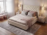 Ottoman Bed LUBBON Velvet Beige 180 x 200 cm (EU Super King)_1080587