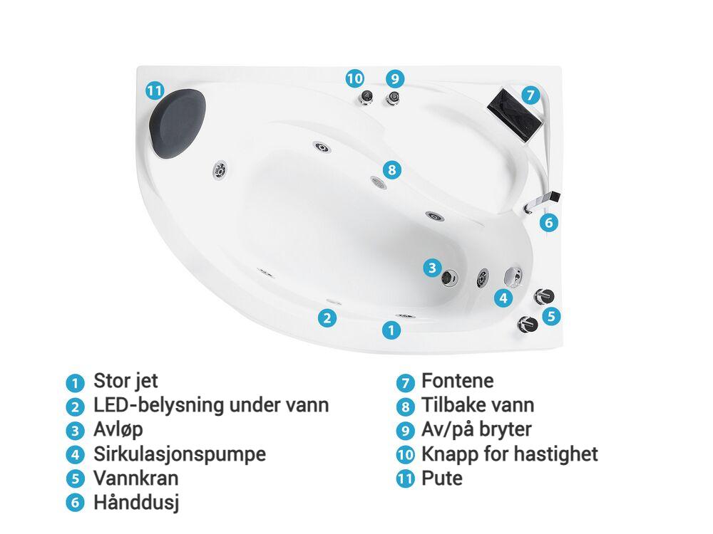 Hjørneboblebad med LED NEIVA 150 x 100 cm Hvit Venstrevendt_796692
