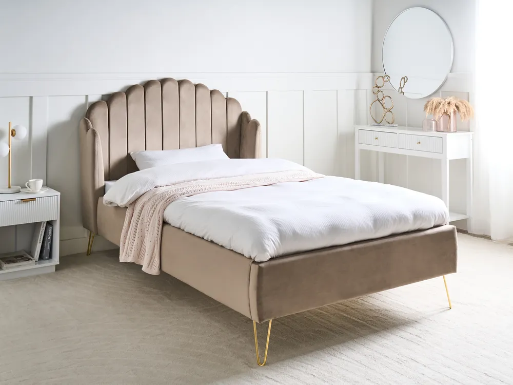 Bed Velvet AMBILLOU 120 x 200 cm (EU Small Double) Taupe