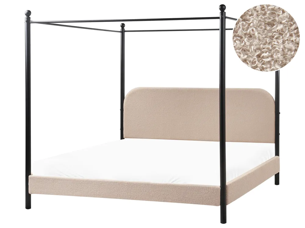 Four Poster Bed Boucle DANNEMOIS 180 x 200 cm (EU Super King) Taupe
