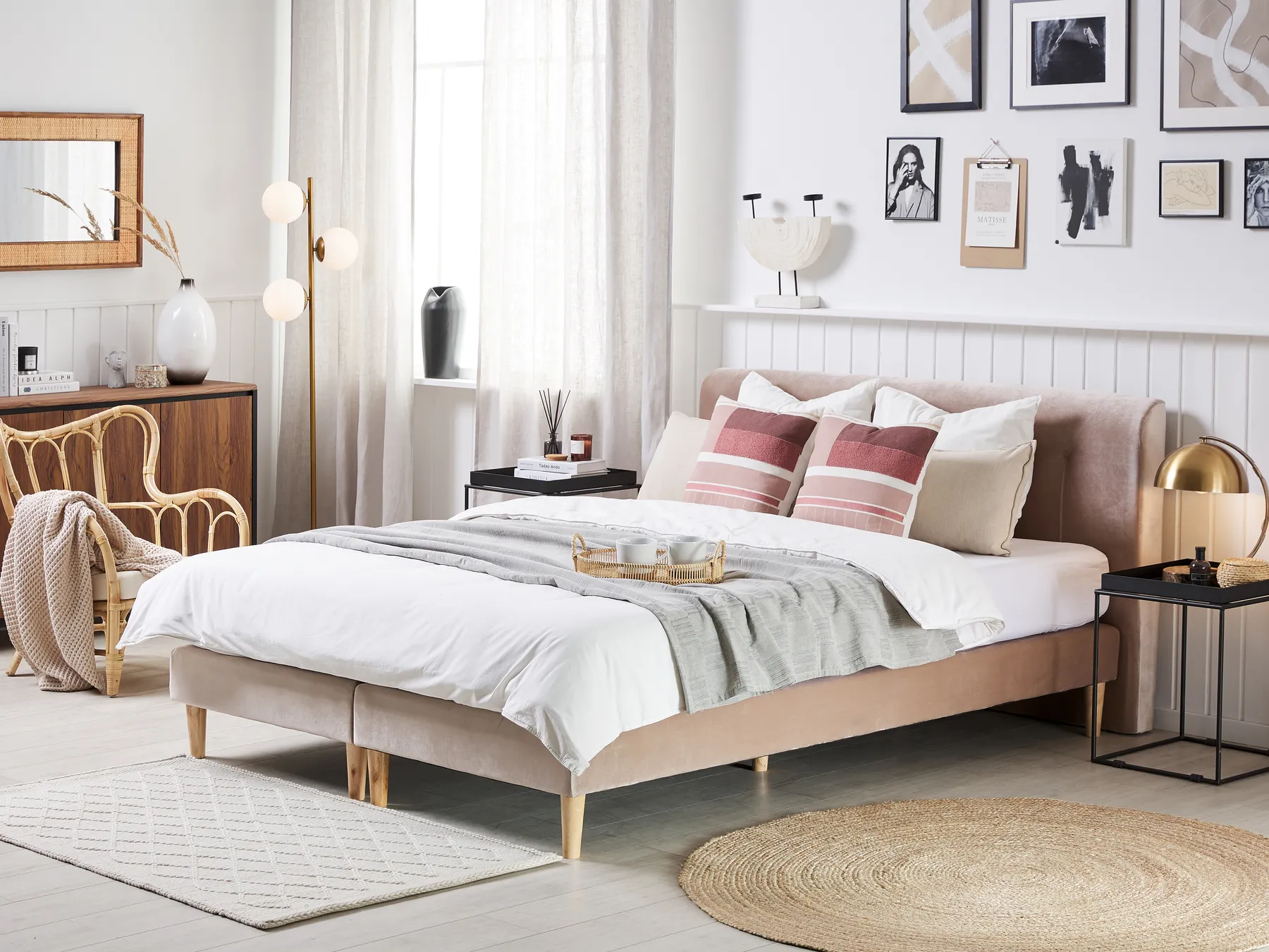Jenkkisänky sametti MARQUISE 160 x 200 cm Beige_796651