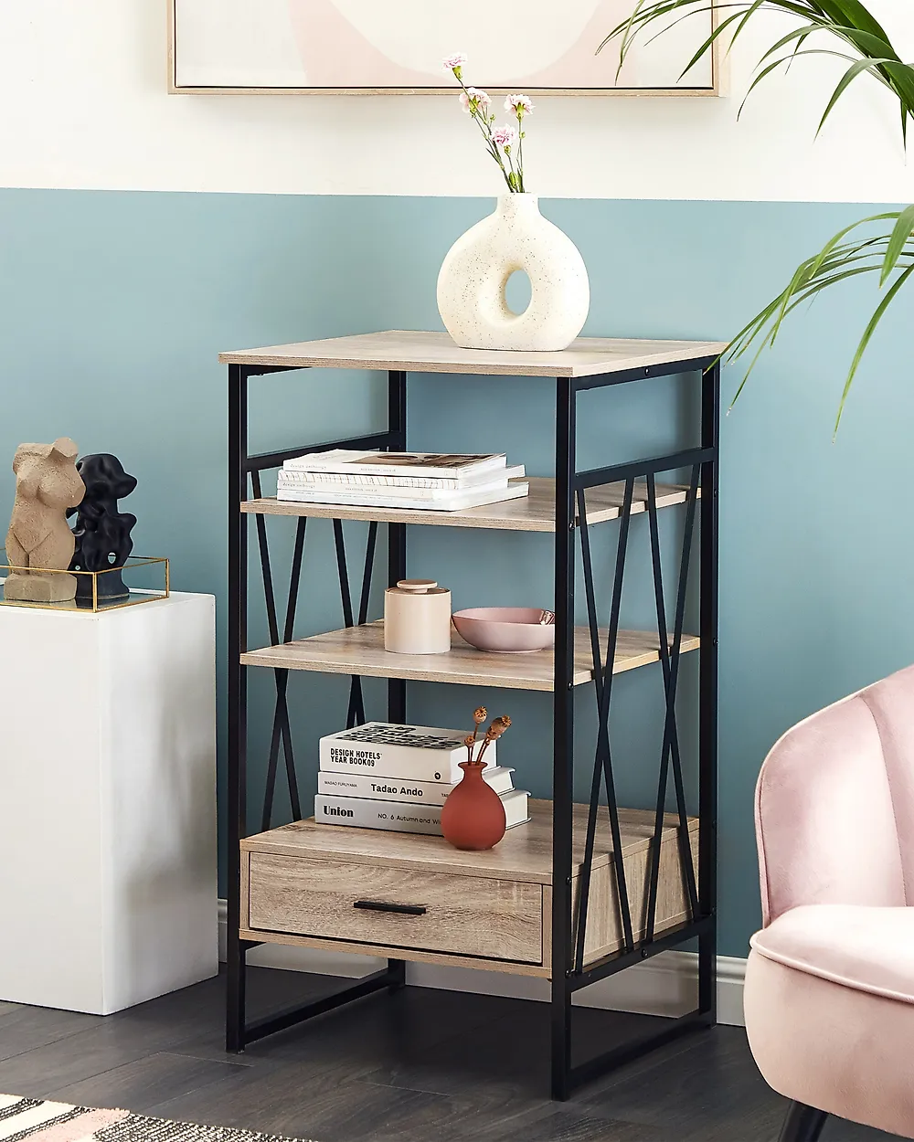 Hyllsystem med 3 hyllplan KEENE 101 cm Ljusbrun_1188263