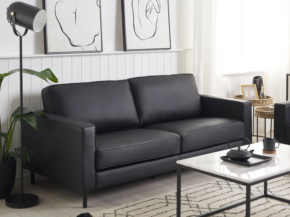 Sofa 3 Seater SAVALEN Leather Black
