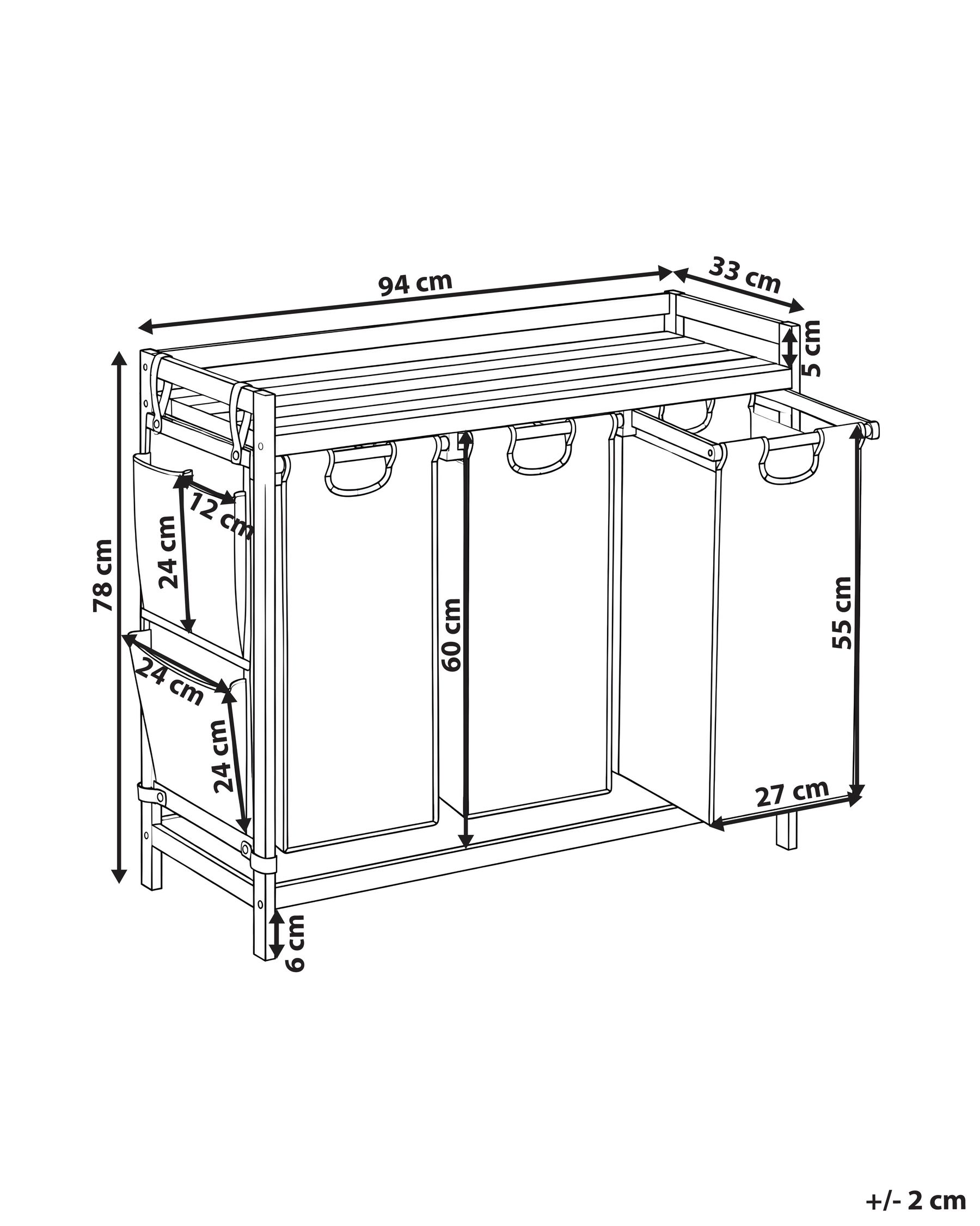 Set of 3 Laundry Baskets with Shelf TOROTAL Bamboo Light Brown/ Grey 120 L_1136256