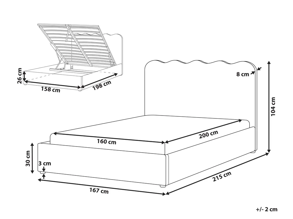 Ottoman Bed NANTERRE Fabric Light Beige 160 x 200 cm (EU King Size)_1084495