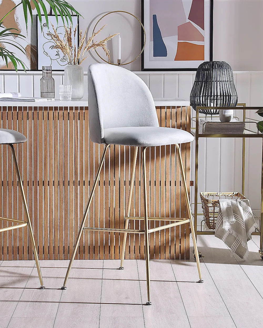 Set of 2 Bar Chairs ARCOLA Velvet Light Grey_1171316