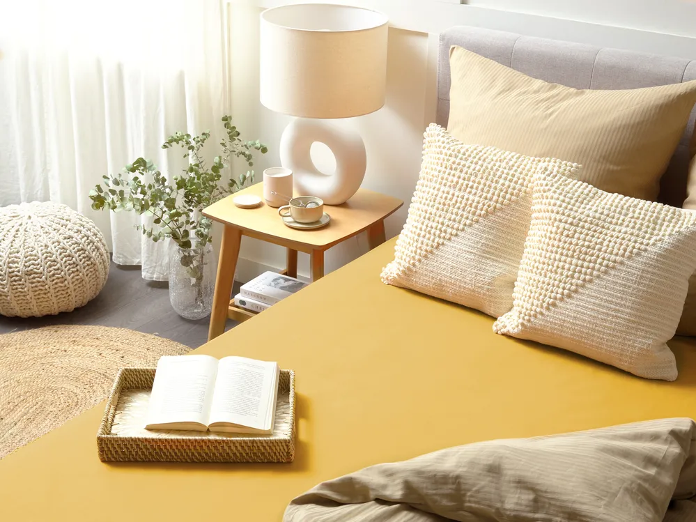 Fitted Sheet JANBU 140 x 200 cm Cotton Mustard