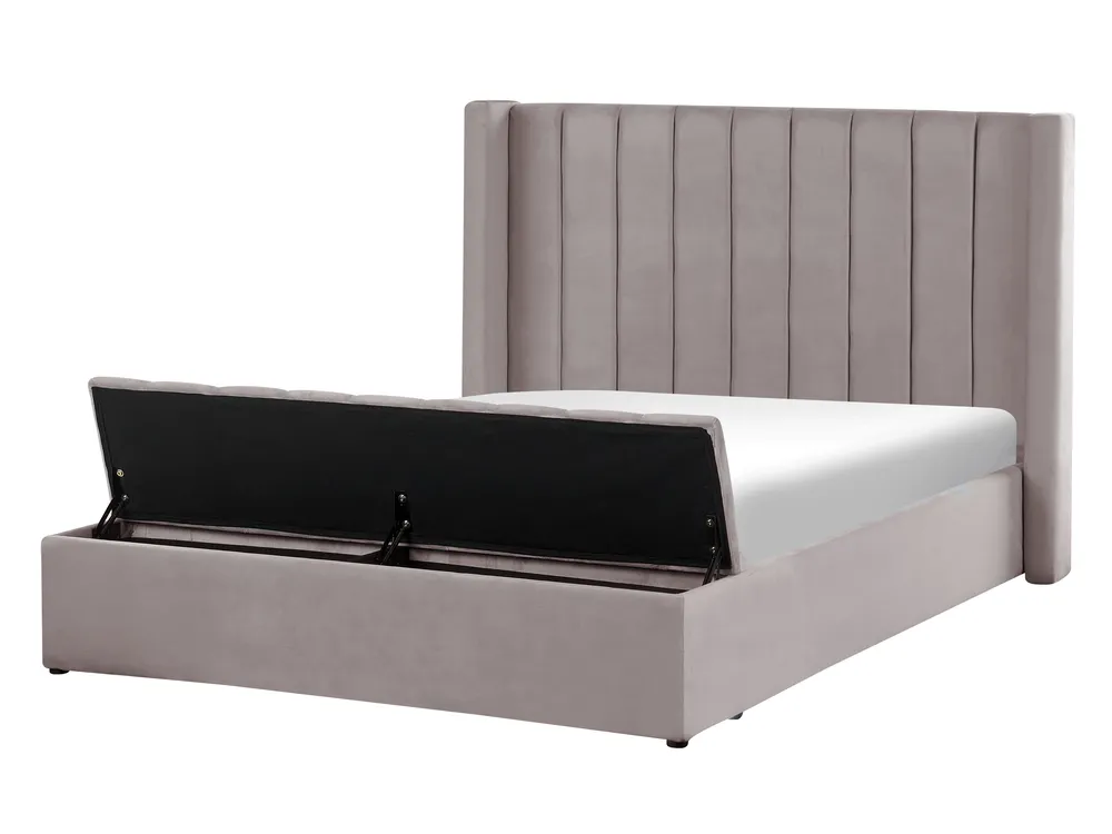 Waterbed with Storage Bench NOYERS Velvet Grey 140 x 200 cm (EU Double)
