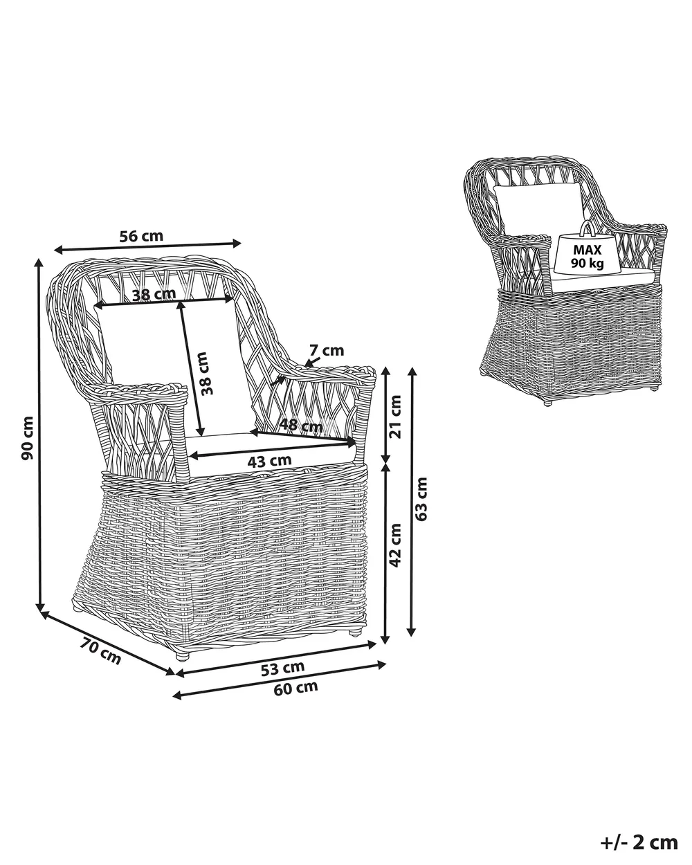 Set of 2 Garden Armchairs with Cushions MAROS Rattan Natural_824133