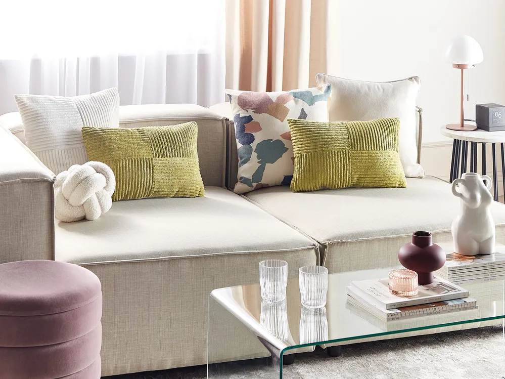 Set of 2 Decorative Cushions MILLET 30 x 50 cm Corduroy Olive Green Geometric Pattern_854705