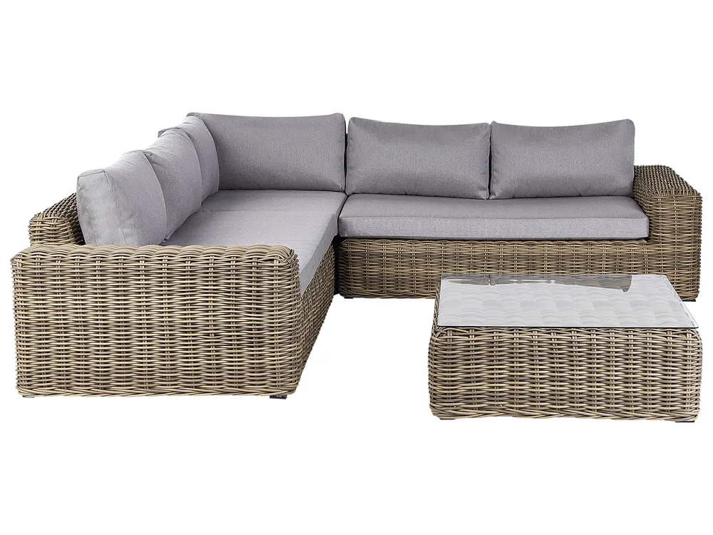 Garden Corner Sofa with Ottoman 6 Seater PALERMO Modular PE Rattan Light Brown_927947