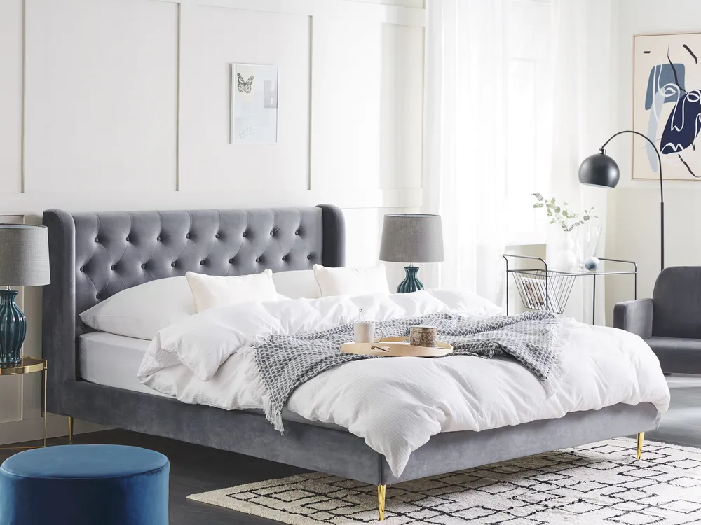 Bed Velvet FORBACH 160 x 200 cm (EU King Size) Grey