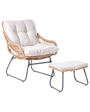 Garden Chair MESTRE with Footstool PE Rattan Light Beige_1022599