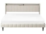 Säng med LED-belysning BEAULIEU Beige 180 x 200 cm med förvaring med USB-port_993563