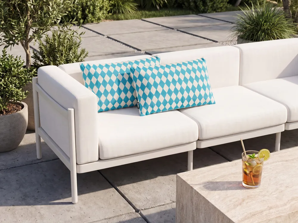 Set of 2 Outdoor Cushions GREVILLEA Checked 30 x 50 cm Turquoise