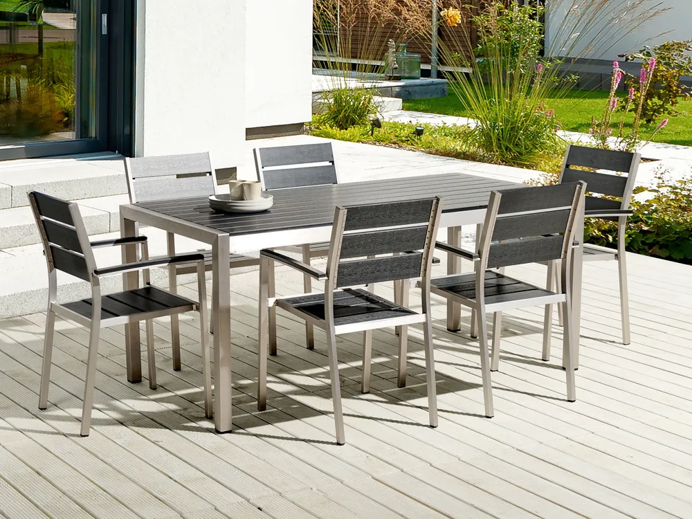Garden Dining Table VERNIO 180 cm 90 cm Metal Black/ Silver