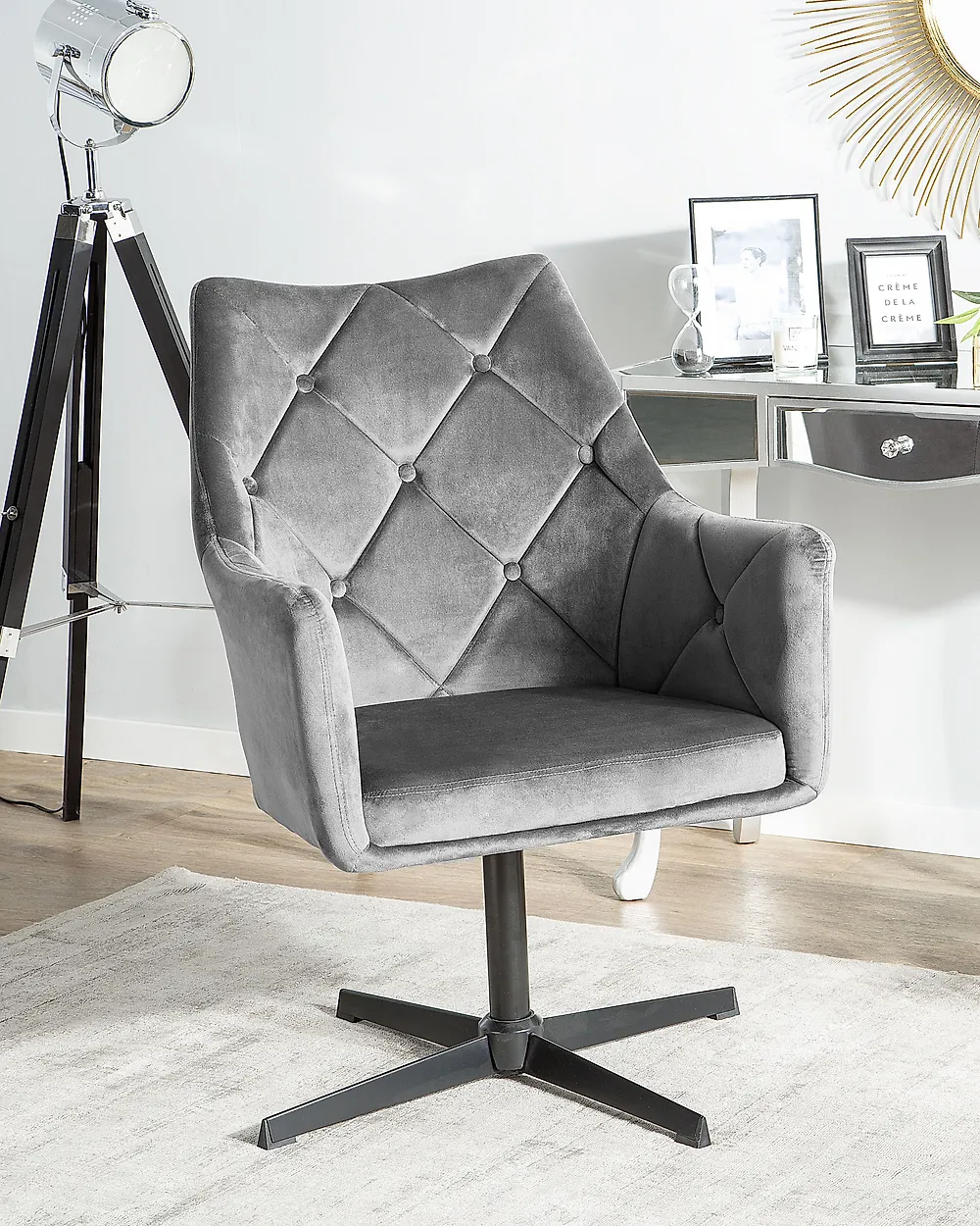Swivel Armchair VAKSALA Velvet Dark Grey_1172067