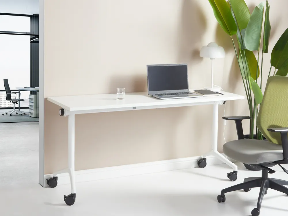 Foldable Office Desk CAVI 160 cm 60 cm with Wheels White