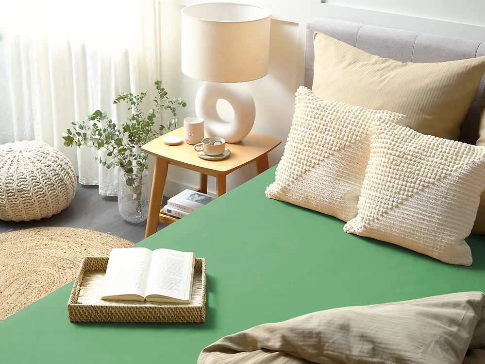 Fitted Sheet JANBU 90 x 200 cm Cotton Green_1178585