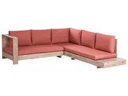 Garden Corner Sofa 5 Seater MARETTIMO Certified Acacia Wood Red Right Hand_1081662