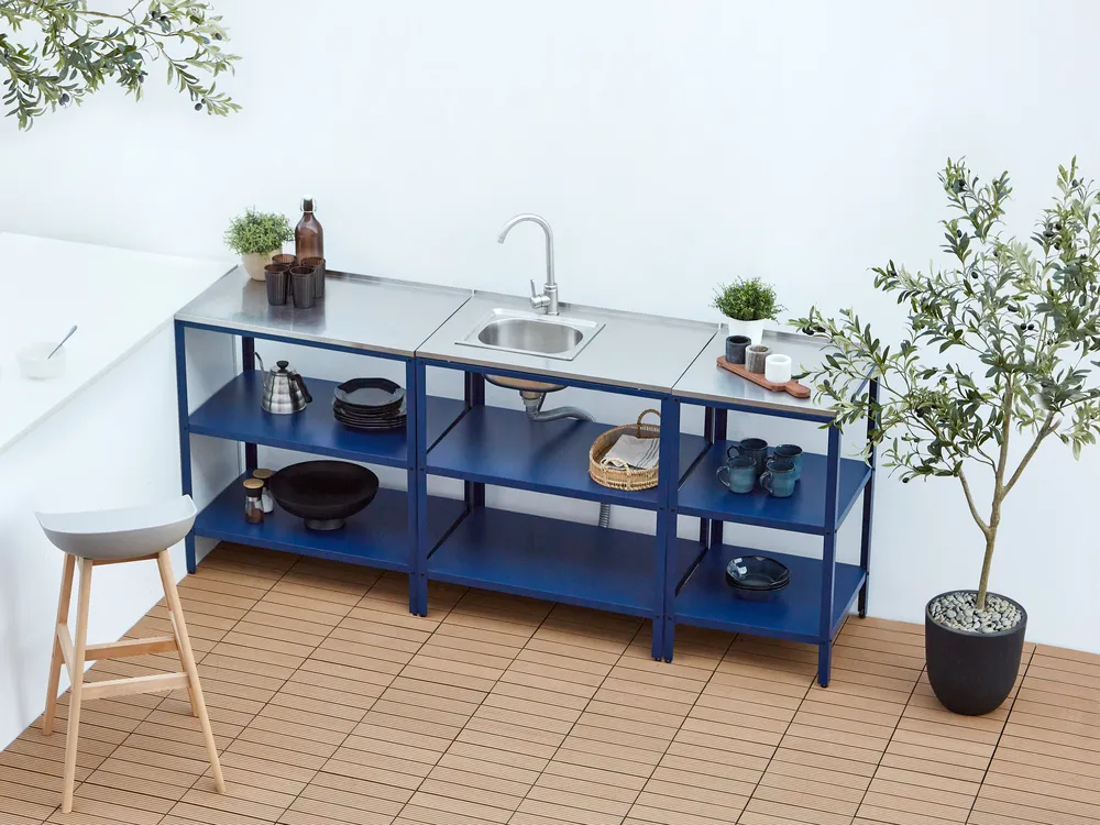 3 Piece Outdoor Kitchen Set with Sink VILAMA Blue Metal