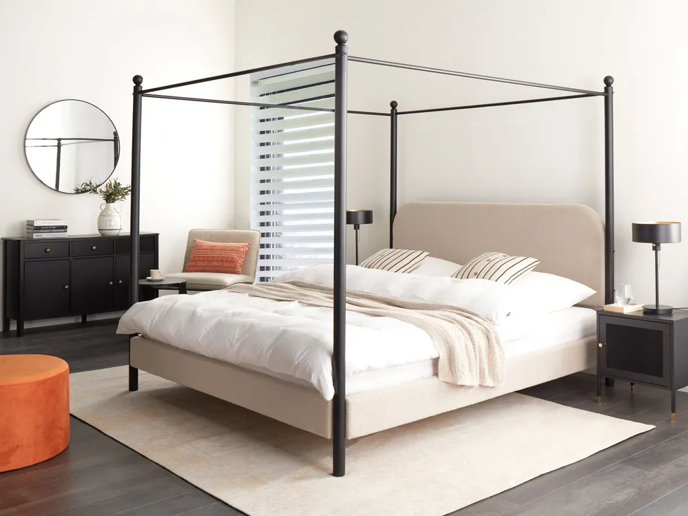 Four Poster Bed Boucle DANNEMOIS 180 x 200 cm (EU Super King) Taupe