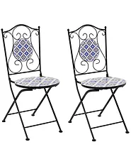 Set of 2 Garden Chairs SIPONTO Folding Metal White/ Blue_1155764
