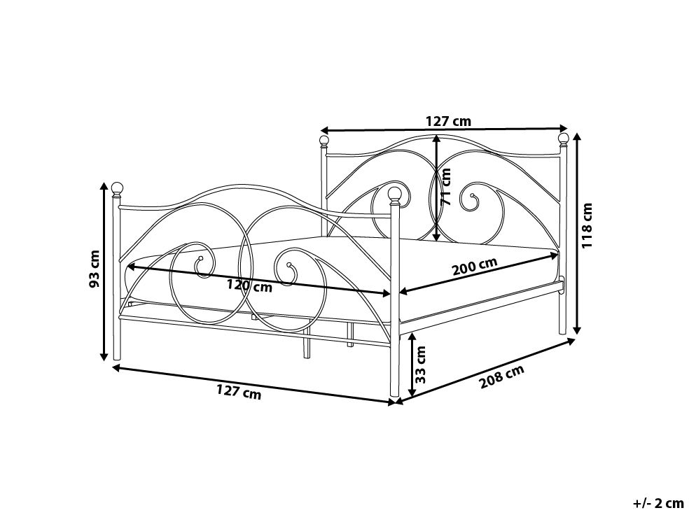 Bed Metal DINARD 120 x 200 cm (EU Small Double) Black_1026467