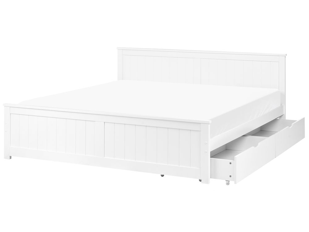 Bed with 2 Drawers SABRAN Pine Wood White 180 x 200 cm (EU Super King)